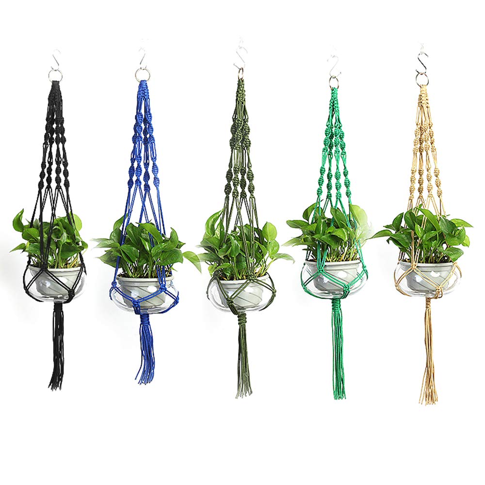 Vpang 2 Pack Macrame Plant Hanger, Outdoor Indoor Hanging Planter Basket Flower Pot Holder Nylon Rope Home Decor 41 Inch (Black)