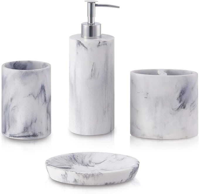 ZCCZ Toothbrush Holder for Bathroom Marble Look, Electric Toothbrush and Toothpaste Organizer, Makeup Brushes Razor Stand, White Marble Design Cup for Countertop Storage and Bathroom Accessories