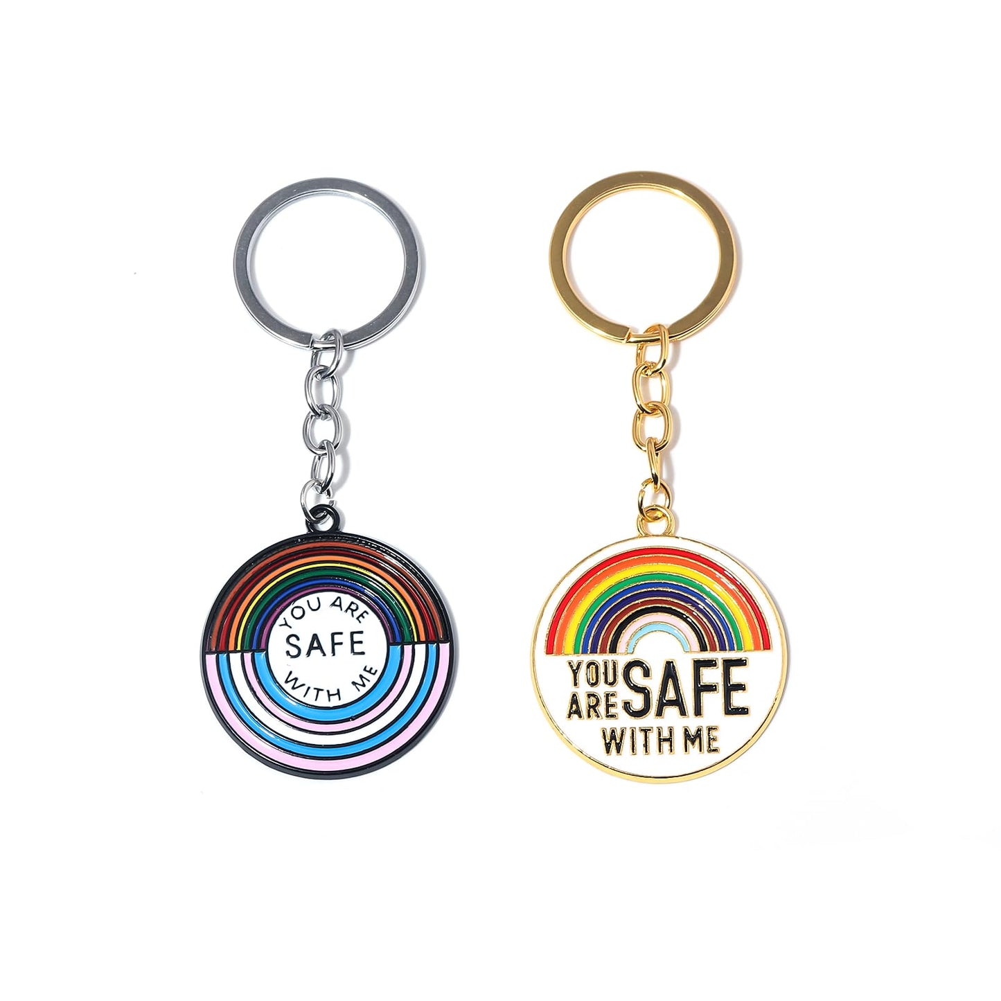 FunBoat “You Are Safe With Me” Keychain, Pride Gift for LGBTQ Friends, Safe Space Ally Rainbow Key Chain, Inspirational Keyring (Rainbow1+2)