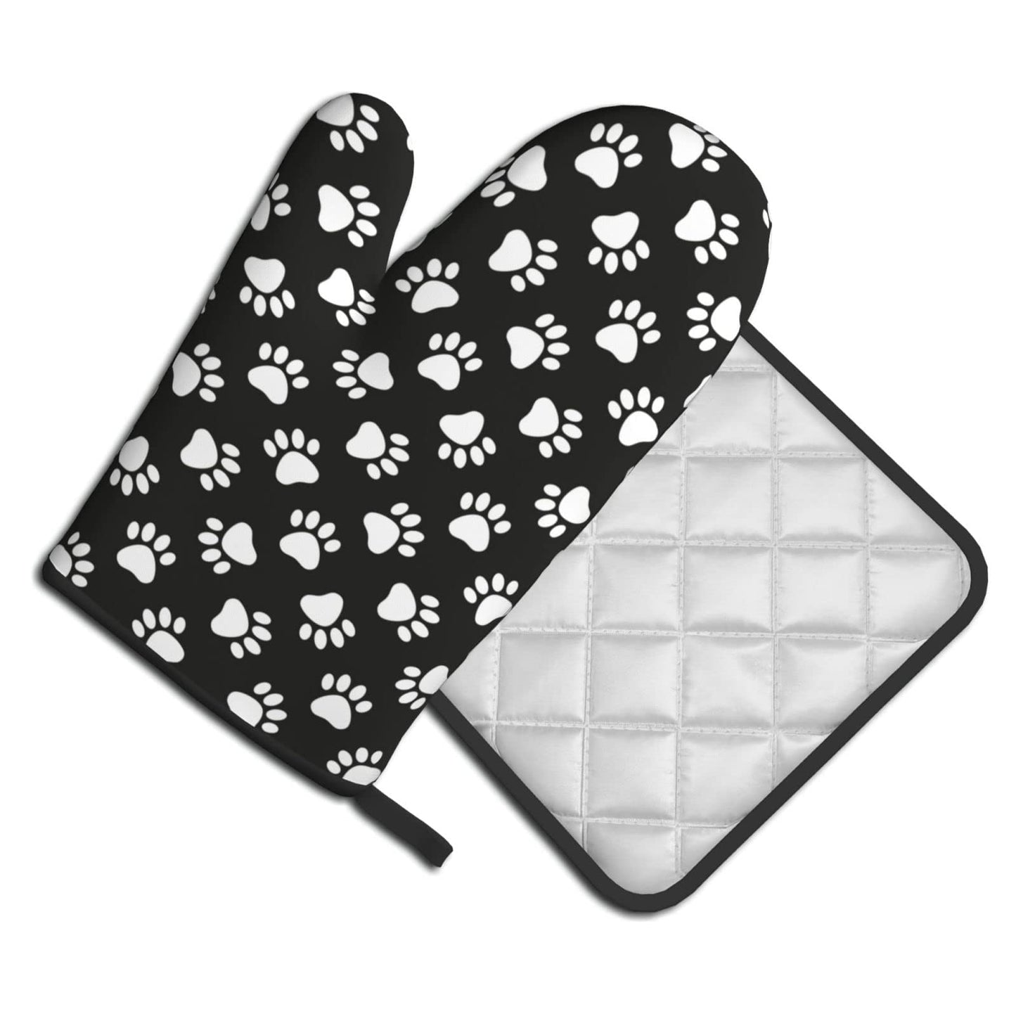 Oplp Dog and Cat Paw Print Oven Mitts and Pot Holders Heat Resistant Oven Mitts Safe for Baking Cooking BBQ
