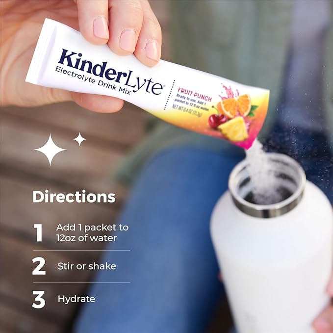Kinderlyte Electrolyte Powder for Kids and Adults - Drink Mix Hydration Packets (Fruit Punch, 16 Count), No Artificial Sweeteners or Flavors, No Synthetic Dyes, Vegan, Non-GMO, Gluten-Free