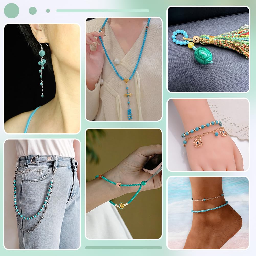 PH PandaHall 337PCS Synthetic Turquoise Beads 2/3/4mm Round Stone Beads Cracked Turquoise Bead Blue Texture Natural Gemstone Bead for Jewelry Making Bracelet Necklace Earrings DIY Craft Finding