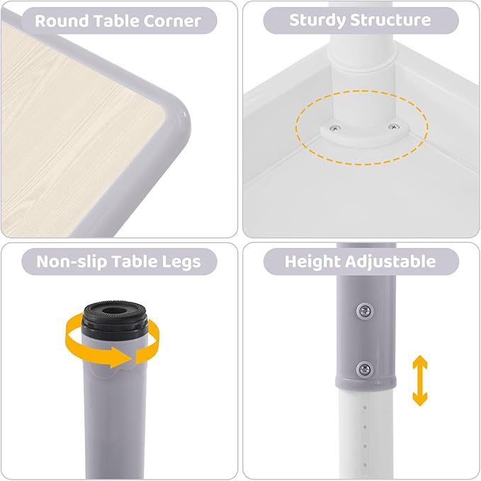 Kids Table and 4 Chairs Set, Height-Adjustable Toddler Table and Chairs Set with Graffiti Desktop, 23.6''L x 23.6''W Children Activity Table for Daycare, Classroom, Home