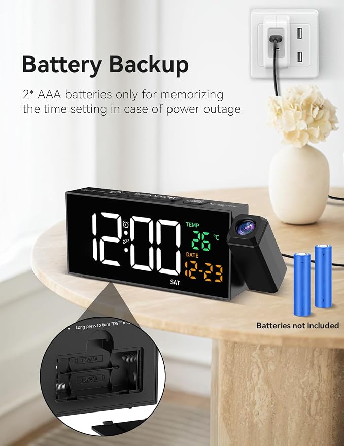 Netzu Projection Clock for Bedroom Ceiling, Alarm Clocks Black