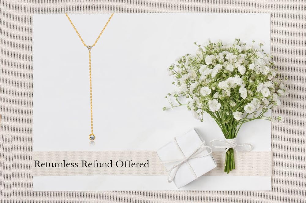 Metzakka Handmade Sterling Silver Lariat Necklace, Simulated Diamond Dainty Drop Y Chain Necklace for Women (Gold with Gift Box)