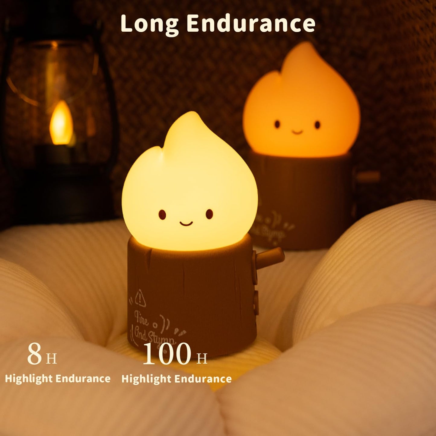 Myratts Led Cute Stump Fire Night Light, Dimmable Nursery Kawaii Lamps, Super Squishy Silicone USB Rechargeable Timer Night Lamp for Kids Adults, Used for Camping Party Room Decor (Stump Fire)