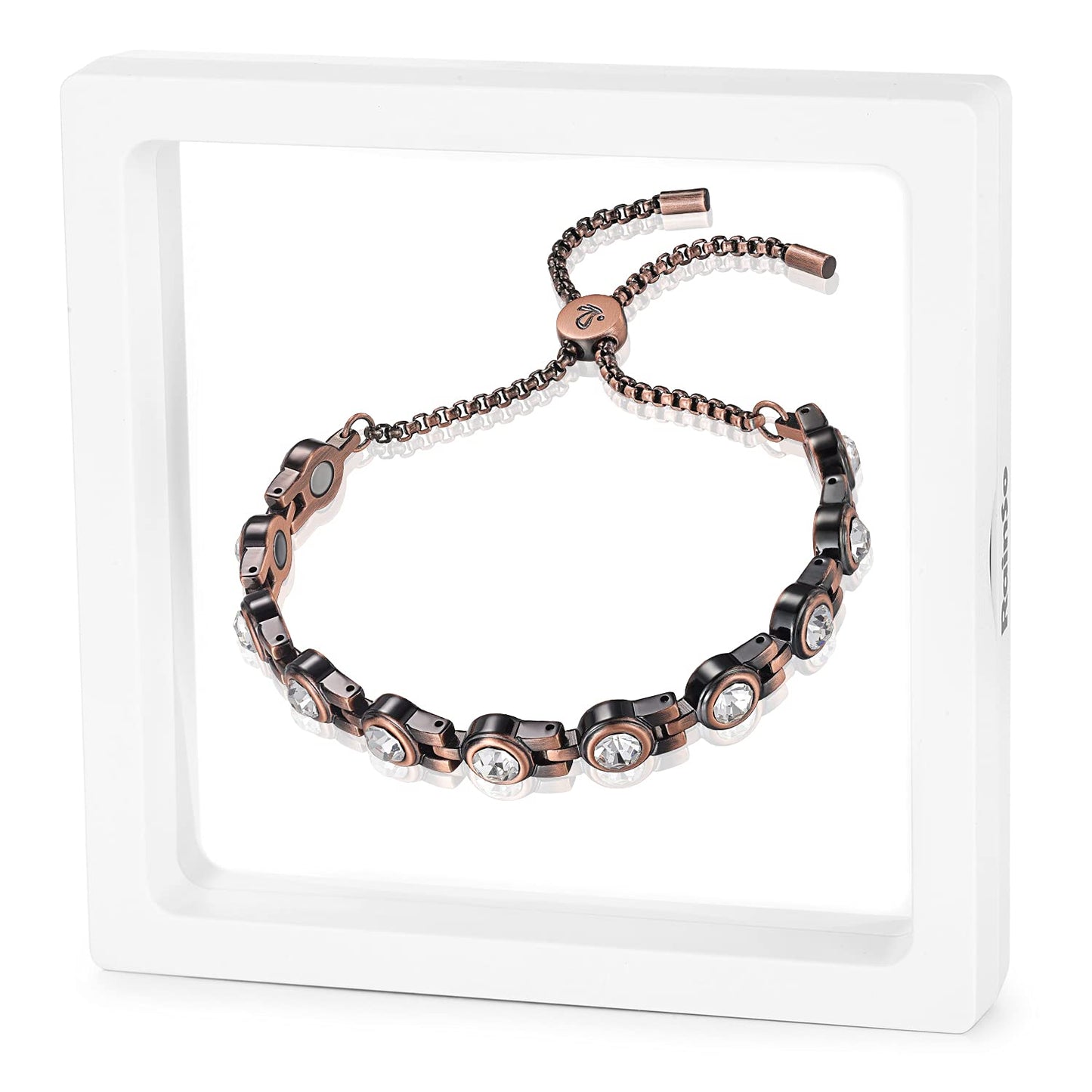 RainSo Women Pure Copper Magnetic Bracelets Adjustable Design with Display Box (White Crystal)