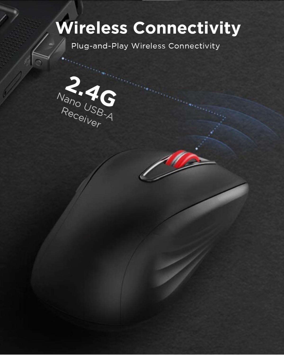 Lenovo USB-C Rechargeable Silent Mouse (WL500) - Silent Buttons, USB-C Rechargeable, Ambidextrous Grip, Adjustable DPI - Plug-and-Play 2.4G Receiver Computer Mouse (Black)