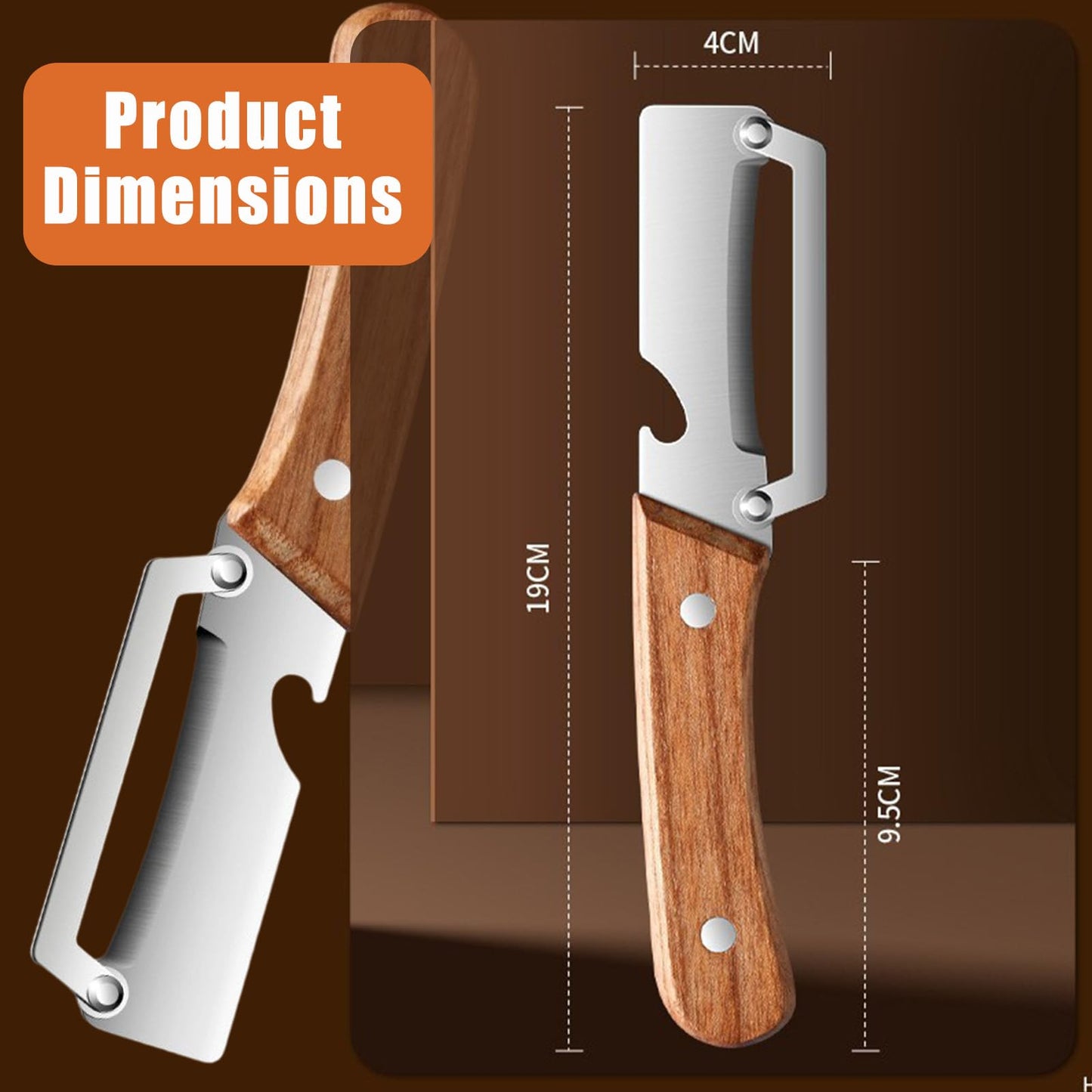 2PCS Multifunctional Vegetable Peeler for Kitchen, Multi-Functional Stainless Steel Fruit Peelers with Wooden Handle and Bottle Opener, Effortless Peeling for Apple, Potato, Pumpkin, Papaya