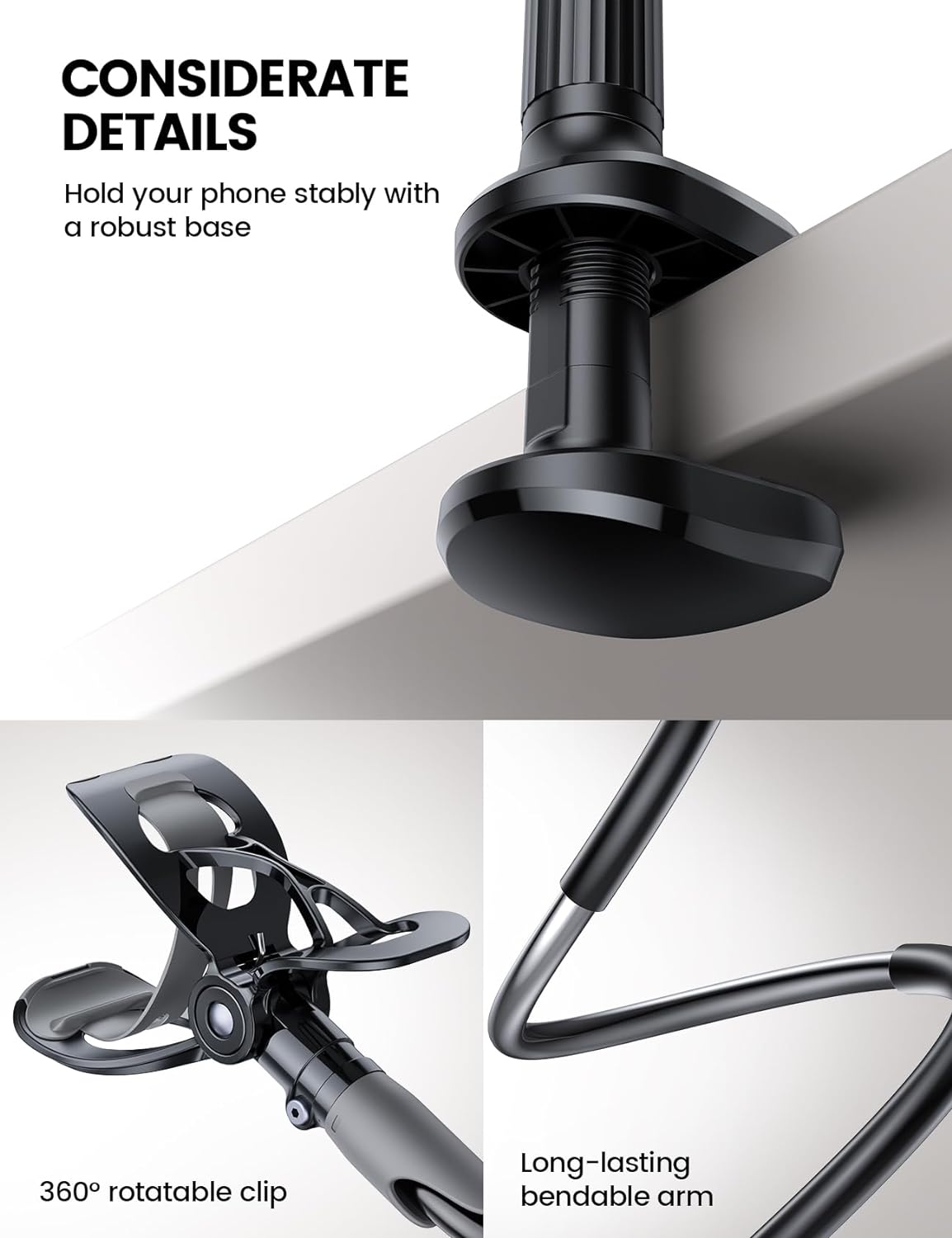 Lamicall Gooseneck Phone Holder for Bed - Cell Phone Mount Clamp Clip, Flexible Long Arm, Overhead Mount for Desk Headboard Bedside, for iPhone 16 Pro Max, 15 Pro Max, 14 Plus, 13 Mini & 4-7" Phone