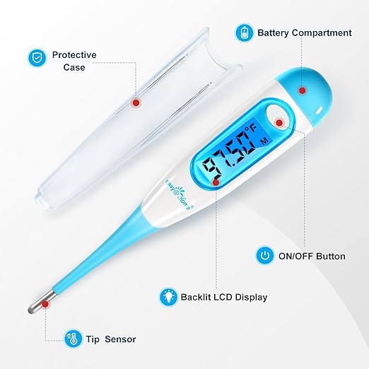 Easy@Home Digital Basal Thermometer with Blue Backlight LCD Display, 1/100th Degree High Precision and Memory Recall, NOT Bluetooth Enabled – Supports Premom App Scan, Blue