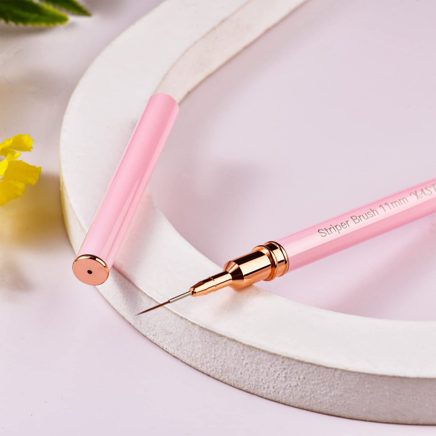 Yasterd Pink Metal Handle Nail Art Brushes, 6pcs Striper Set for Long Lines, Thin Details, Fine Drawing, Delicate Coloring, Elongated Lines, Sizes 5/7/9/11/15/25mm