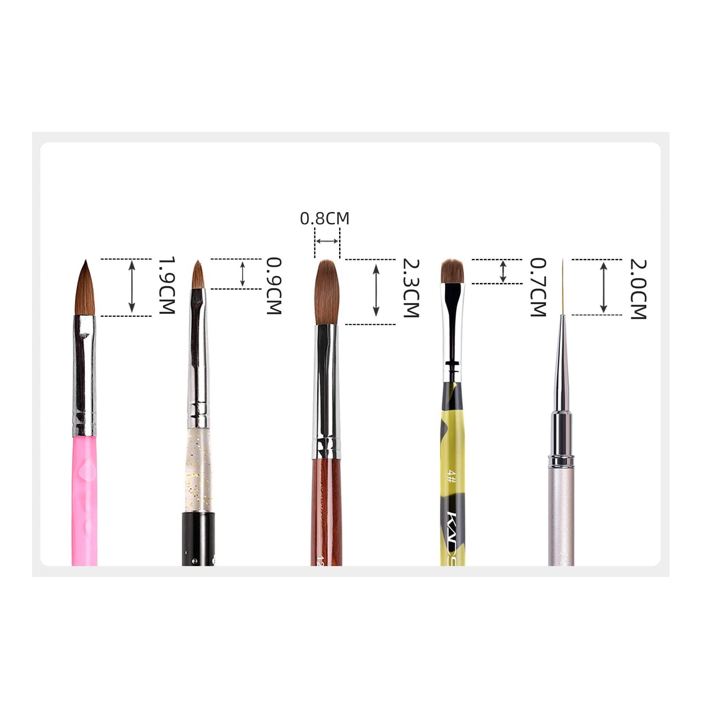 KADS Kolinsky Sable Brush 2 Way Acrylic Professional French Manicure Clean-up Brush Nail Art Brush Nail Dotting Pen (5 Pcs Different Series)