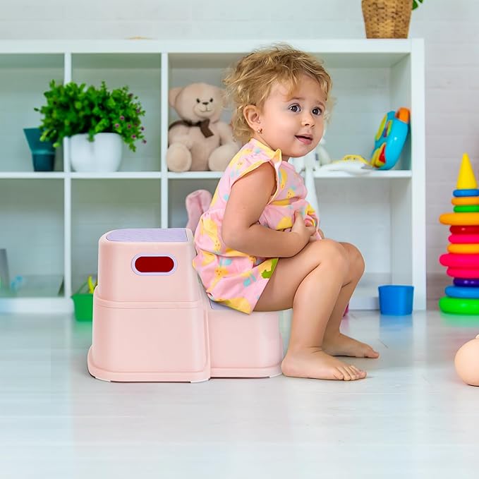 WELSPO 2 Step Stool for Kids, Toddler Step Stool for Bathroom, Kitchen, Bedroom, Living Room, Non-Slip Toddlers Toilet Potty Stool with Handles Baby Child Kid Plastic Poop Stools(Pink)