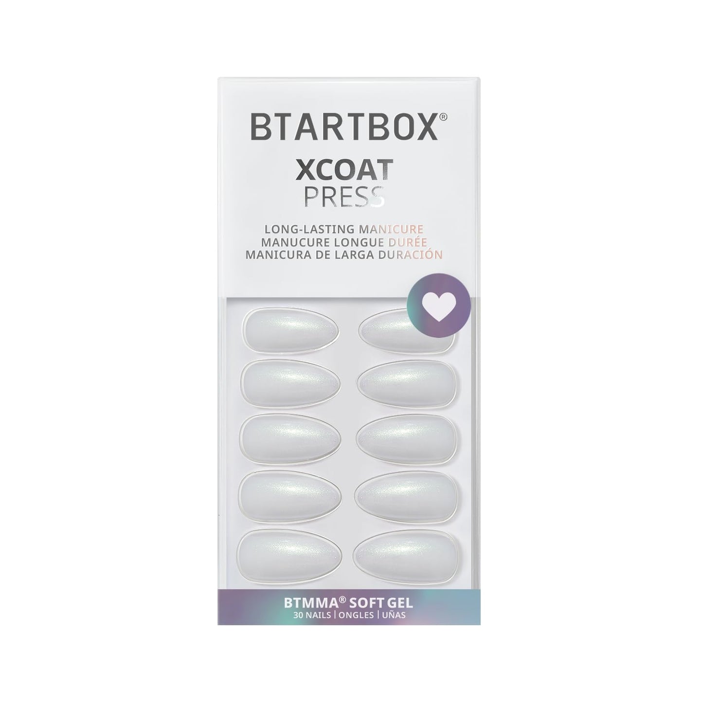 BTArtbox Press On Nails Almond - Lamp-Curable Glitter White Medium Press On Nails with Glue for Women, Semi-Transparent Soft Gel Glue On Nails in 15 Sizes - 30 Stick On Nails Kit, Disco Ball