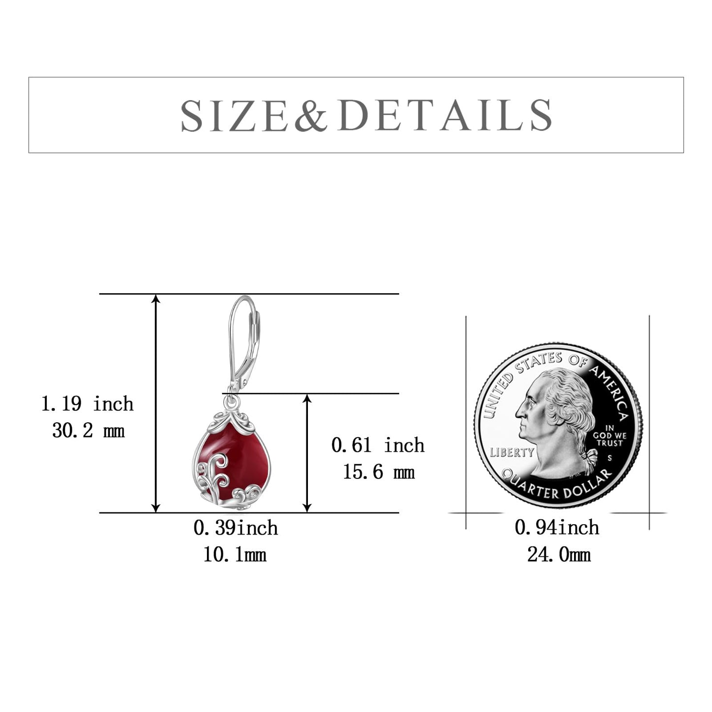 POPLYKE Garnet Filigree Teardrop Drop Dangle Earrings Sterling Silver Red Crystal Leverback Earrings Jewelry for Women