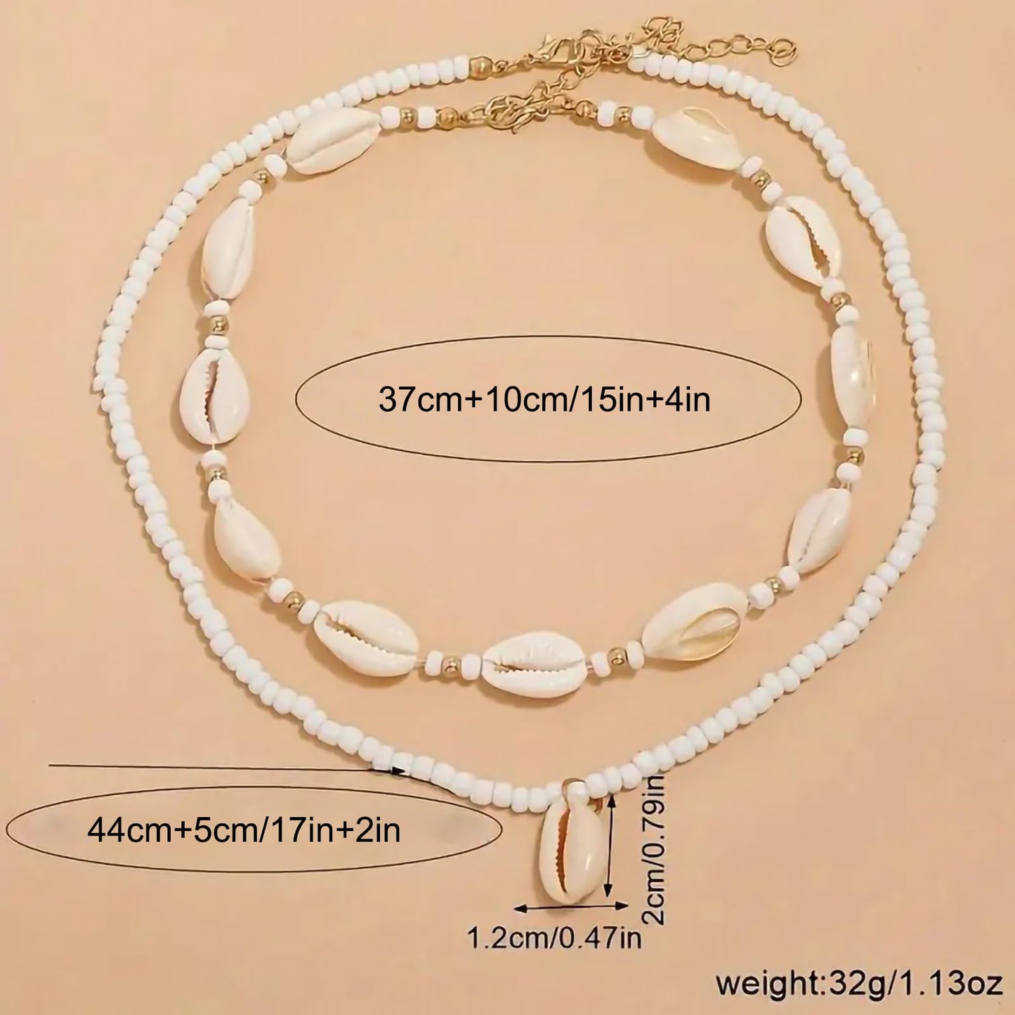 Nackiy Handmade Sea Shell Necklace Choker For Women Summer Adjustable Natural Shell Collar Necklace (Beige Braided Rope) (2 Layered)