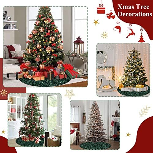 46 Inches Emerald Green Sequin Velvet Christmas Tree Skirt Sparkle Tree Mat Christmas Decorations Xmas Ornaments Round Sequined Tree Skirts Glitter Tree Skirts Cover for Merry Christmas Party Decor