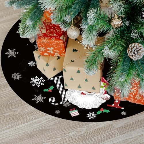 Christmas Tree Skirt 48 Inch Black Joy Santa Claus Tree Skirt African American Xmas Tree Mat Decor for Winter Holiday Christmas Party Decor Supplies