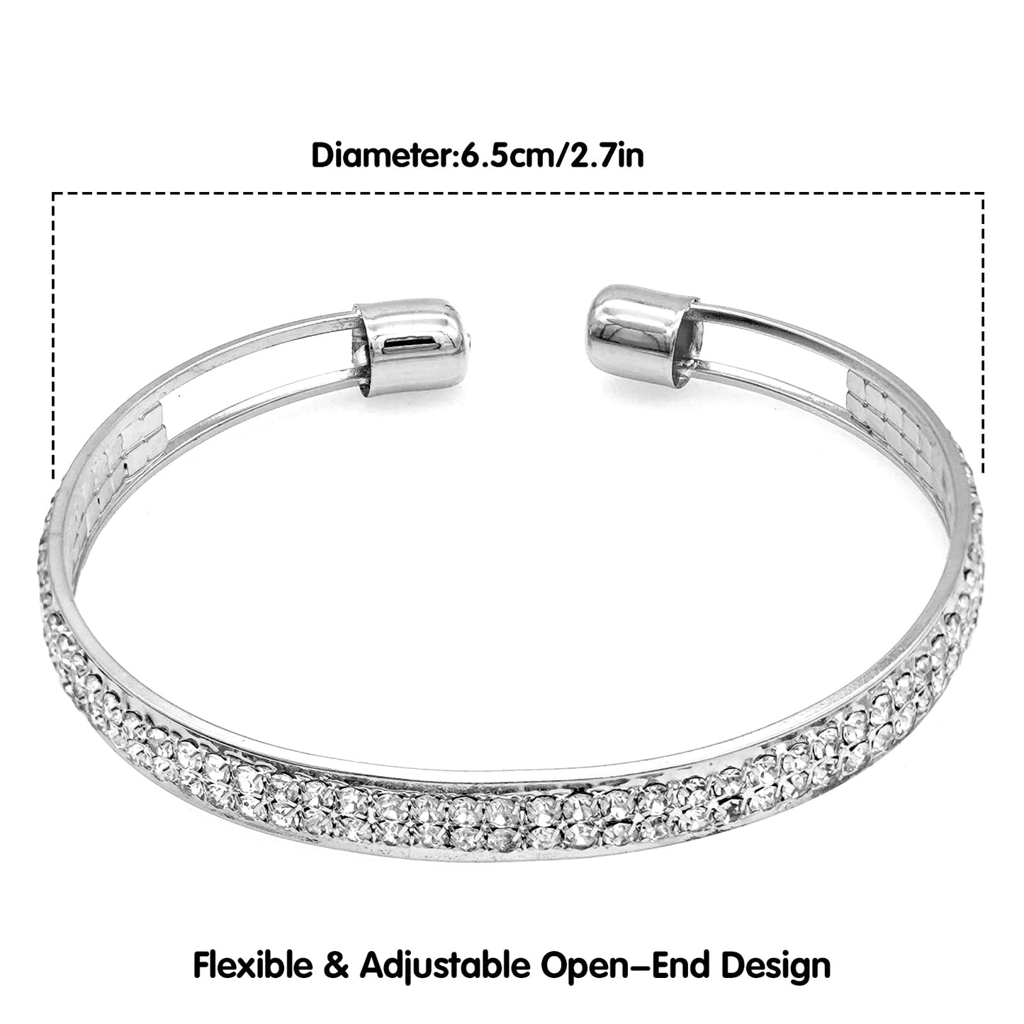 Tidefire Rhinestone Tennis Cuff Bracelet for Women Crystal Bridal Bangle for Prom Wedding Party Dating (1151 Silver)