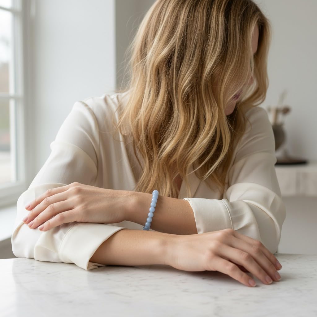 The Vida Handmade AAA+ Quality Crystal Stretch Elastic Bracelet - Nature Gemstone - Jewelry Gift - Holiday Gift - For Women & Men (Angelite)