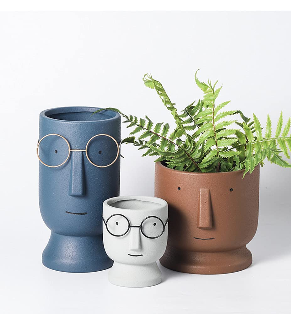 Face Planters Pots,5.12 inch Unglazed Terracotta Pots Ceramic Human Face Vase Succulent Head Planter Pot Face Flower Pot Containers with Drainage Hole for Indoor Plants Home Desk Dec(5.12 inch-White)