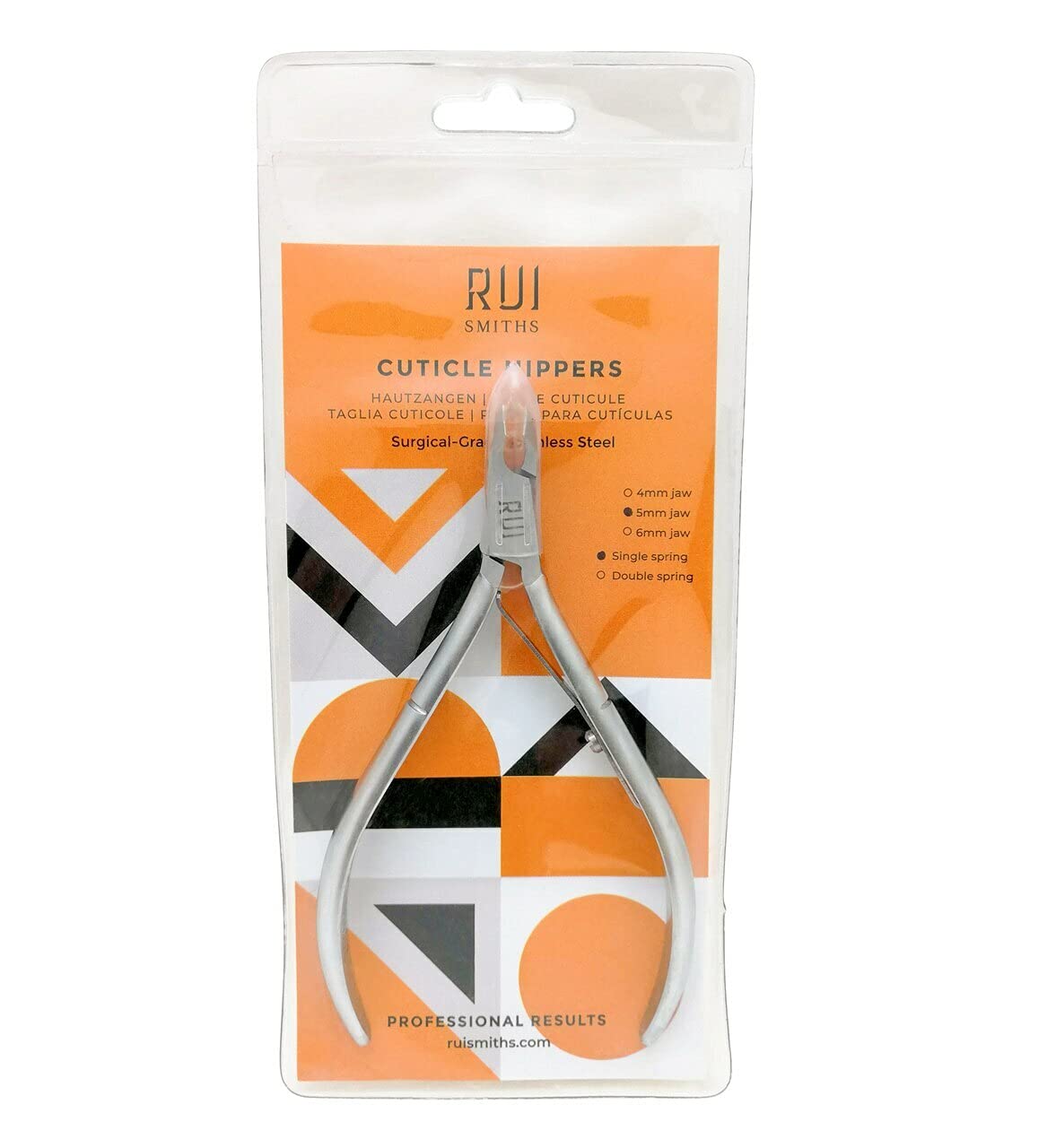 Rui Smiths Ultra-Premium Stainless Steel Cuticle Nippers - Professional Stainless Steel Cuticle Cutters - Spanish Handle, Rounded Box Joint, Matte Chrome Plated - 4mm Jaw, Single Spring