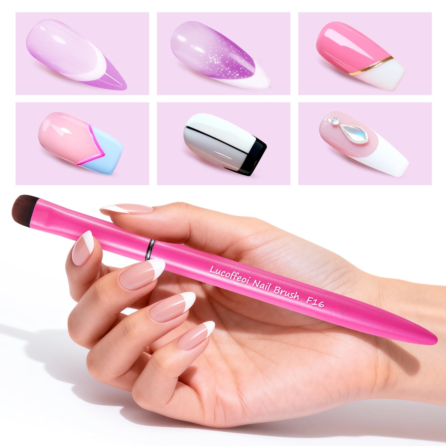 Clean Up Brush, 2-Pack Professional Kolinsky Sable Nail Art Brushes for Gel, Polygel, Acrylic Nails - Precision Detailing Set (Pink F18 + Black F16) (Pink(F18) & Black(F16))