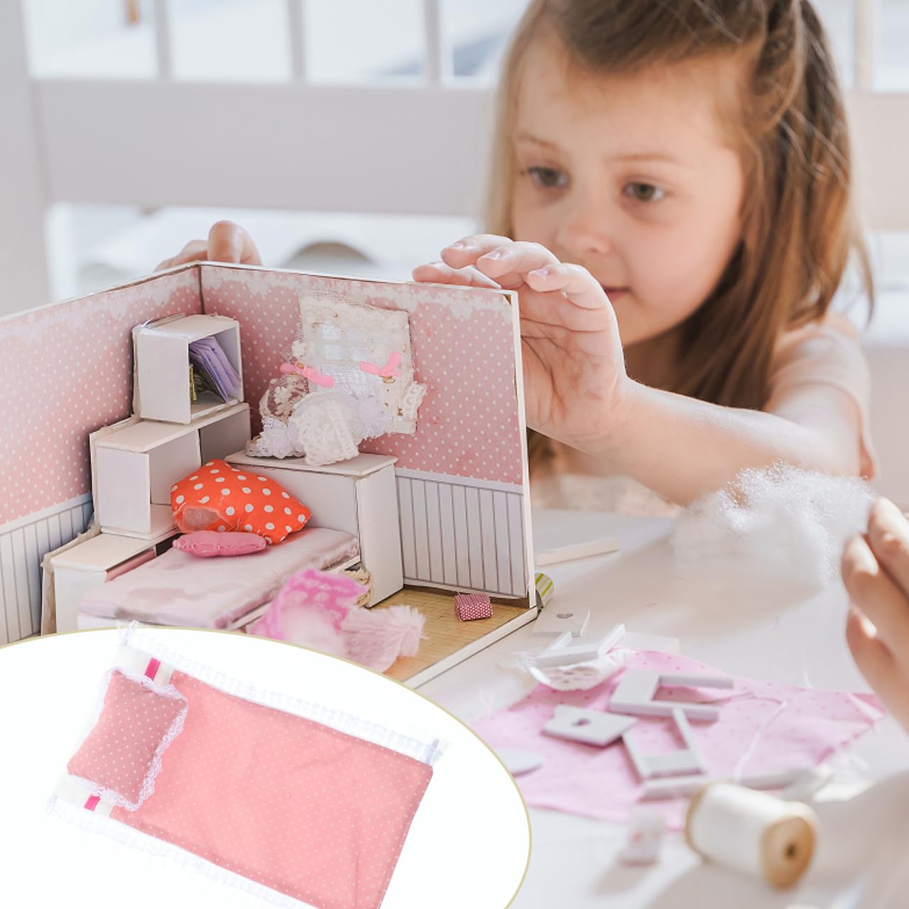 Abaodam Doll House Bedding Set Miniature Bedroom Accessories with Pillow and Bed Sheet for 1/12 Scale Doll Furniture Soft Cloth Mini Bed Kit for Dollhouse Decoration