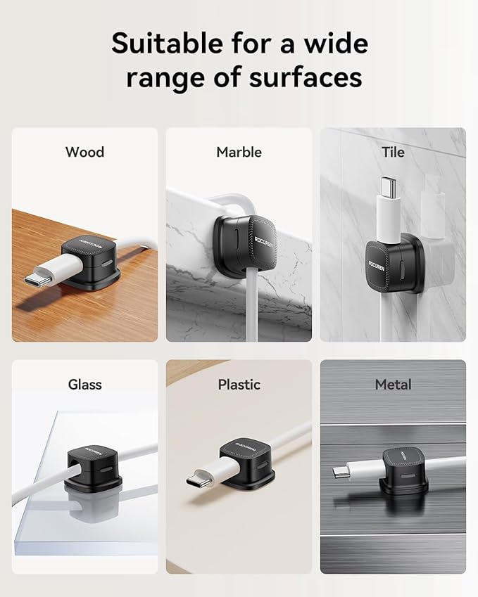 30-Pack Magnetic Cable Clips Cord Organizer,Cable Straps Smooth Adjustable,Rocoren Cable Management Accessories,Cable Holder Clips Wire Holder Keeper for Desktop,Nightstand,Home Office,Workspace,Phone
