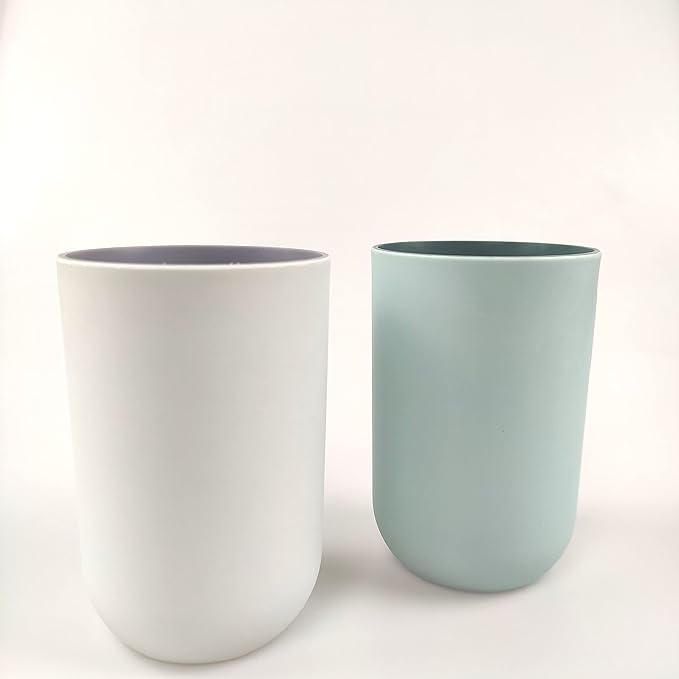 Unbreakable Reusable Drinking Cups Set of 2 Colors, Plastic Toothbrush Cup Tumblers 300 ml/10.5 oz, Dishwasher Safe (Light blue & Light gray)