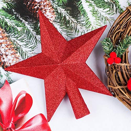 URATOT Glittered Christmas Star Tree Topper Christmas Decorative Holiday Treetop Shatterproof Star Ornament for Holiday Christmas Tree Decoration, Red, 4 Inch