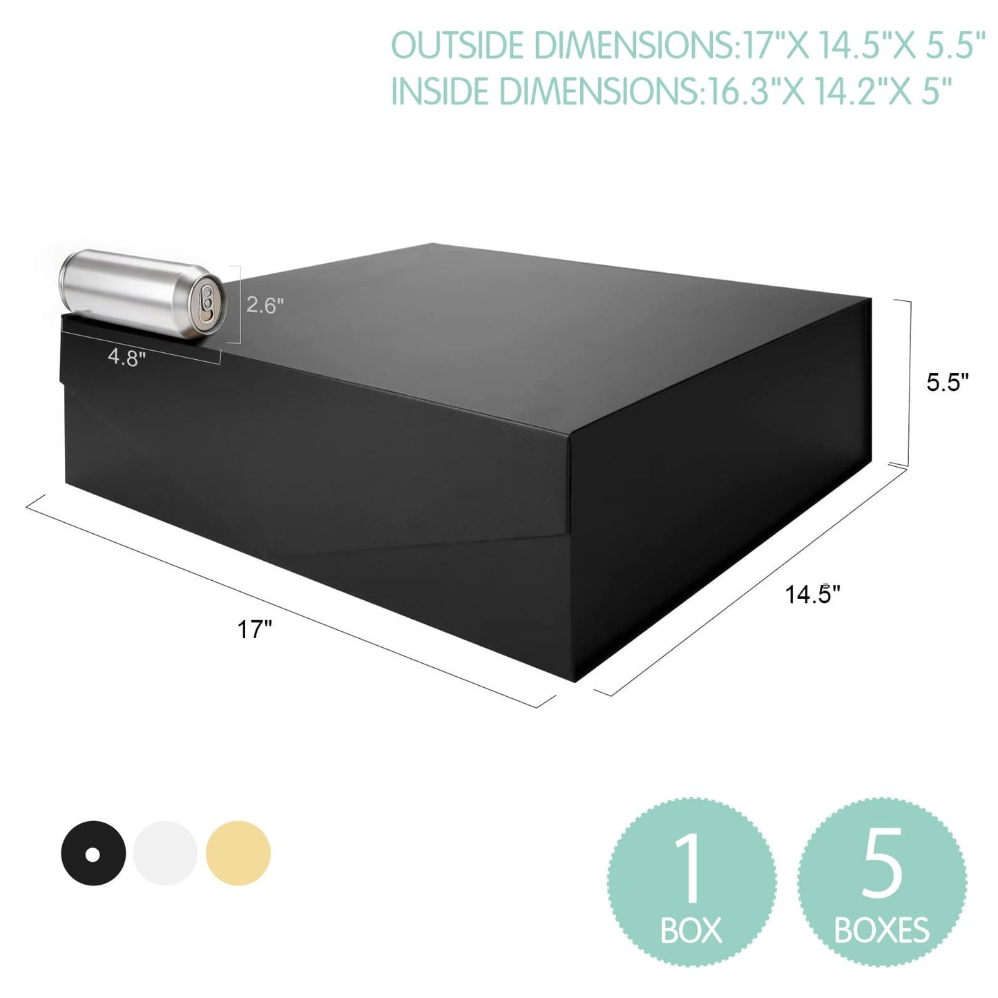 JINGUAN Extra Large Black Groomsman Box with Lid, 16.3x14.2x5 Inches, Magnetic for Clothes and Large Gifts (Matte Black)