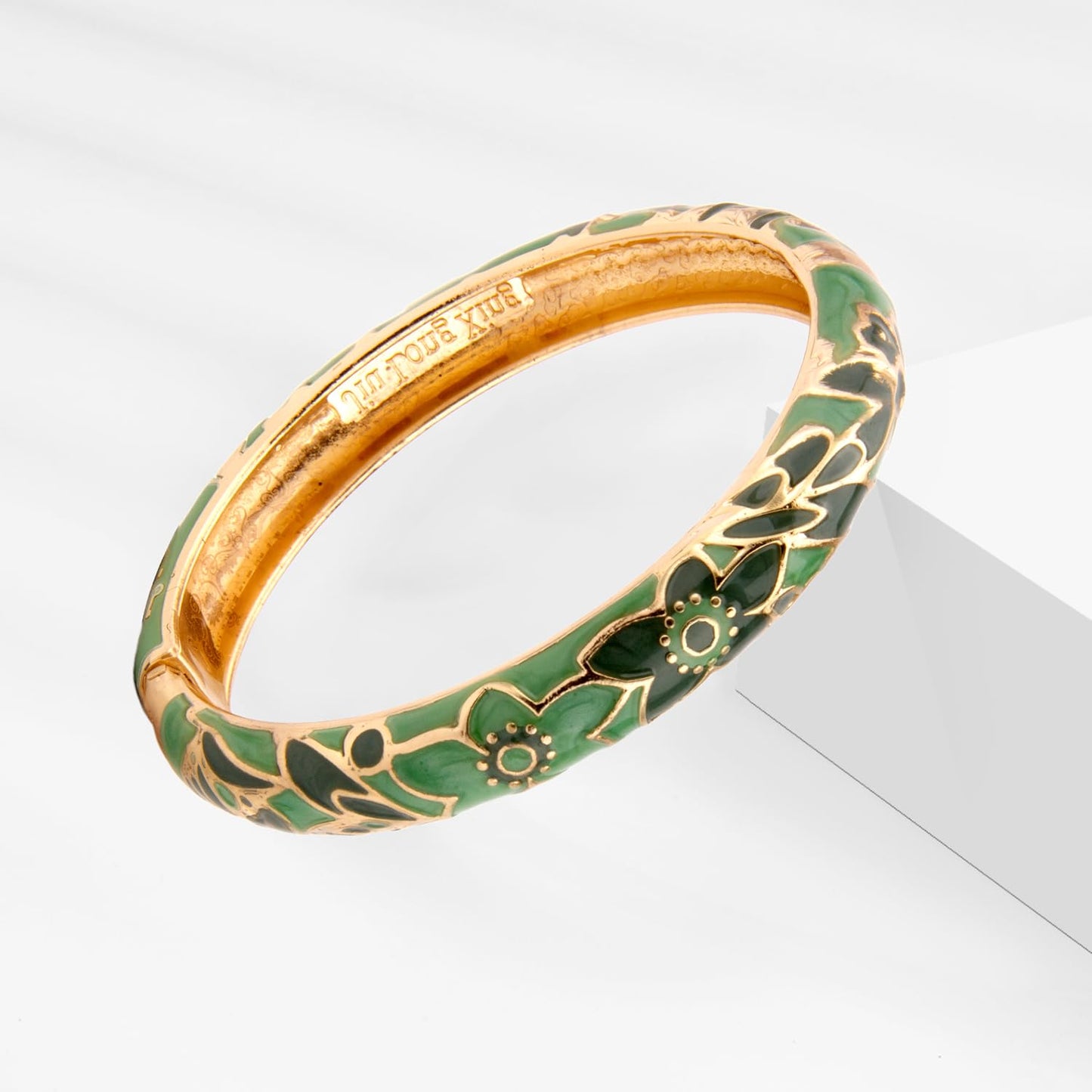 UJOY Women Cloisonne Bracelet Multi-Colors Gold Plated Rhinestone Flower Hollowed Enameled Hinged Cuff Bangles Jewelry Gift 55A88B 3pcs Green