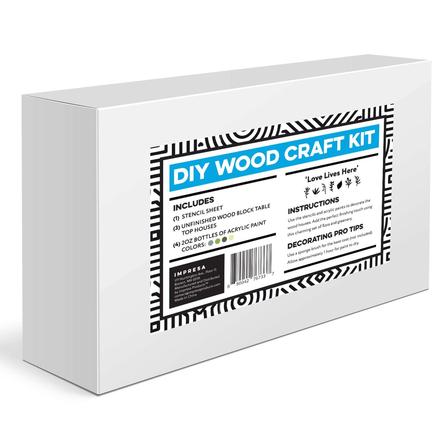 Impresa Wood Table Top House Painting Kit - Vibrant Acrylic Paint Set & Art Supplies - Floral Stencils for Wood House Painting - DIY Craft Kit for Home & Table Decor - 2 Fl Oz Bottles