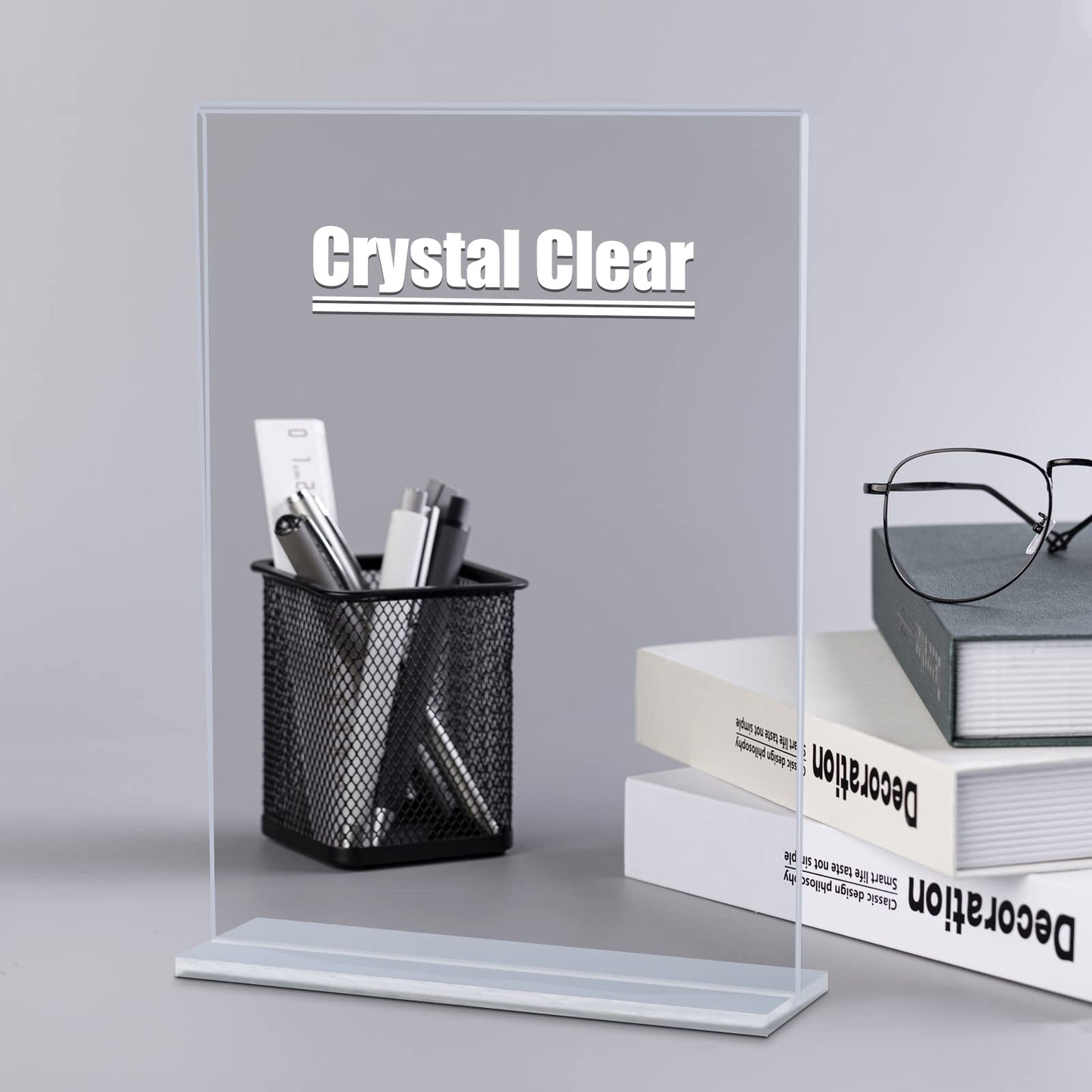 xydstay 12pack Acrylic Sign Holder 8.5 X 11, Vertical T Shape Clear Plastic Paper Sign Holder, Menu Holder Display Stand, FLyer Table Sign Holder for Restaurant, Office, School, Store and Home Use