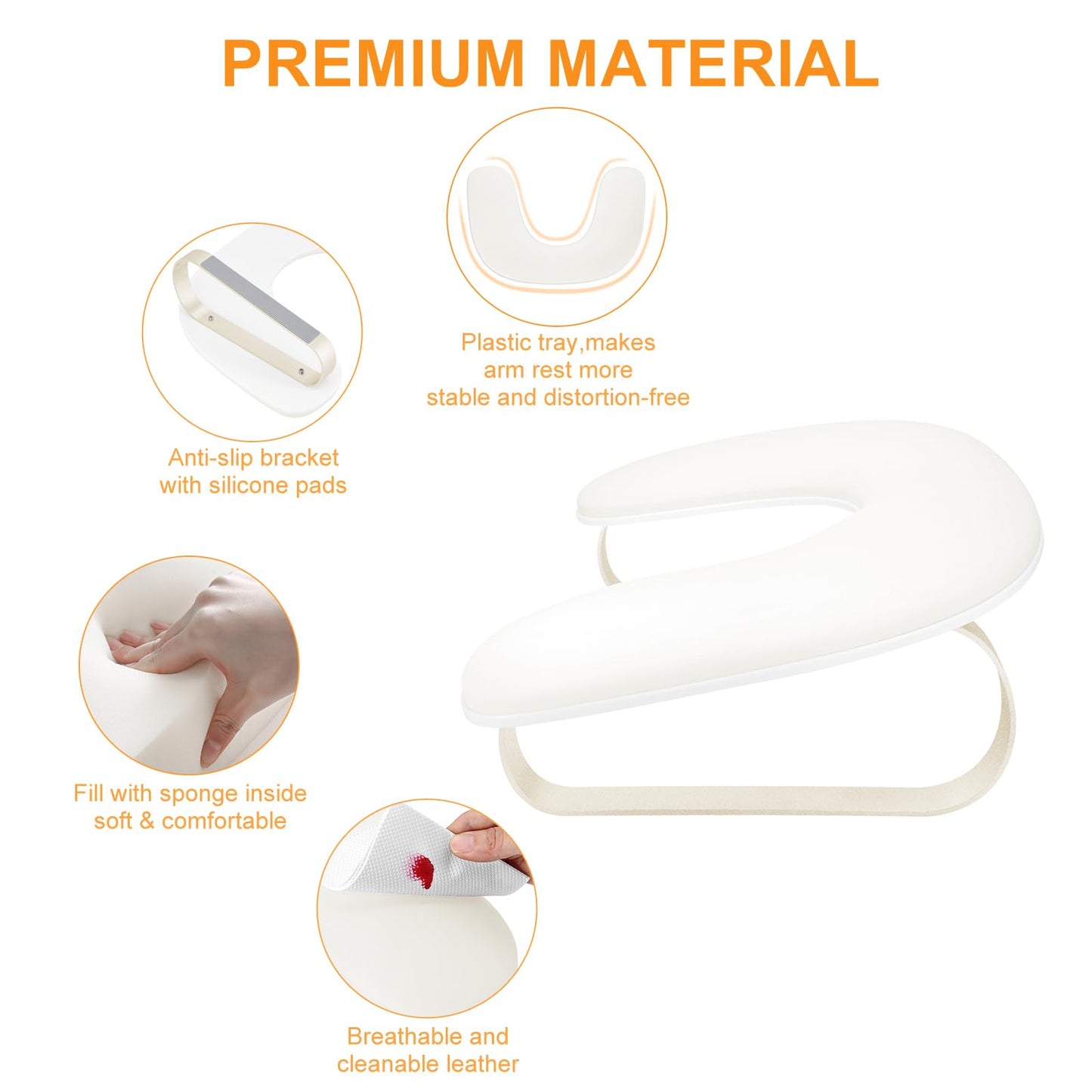 Arm Rest for Nails Tech,U Shaped Manicure Arm Rest Stand with Aluminum Alloy Hand Rest Holder,Cleanable Leather Nail Hand Rest Pillow for Acrylic Nails Art Salon(White)