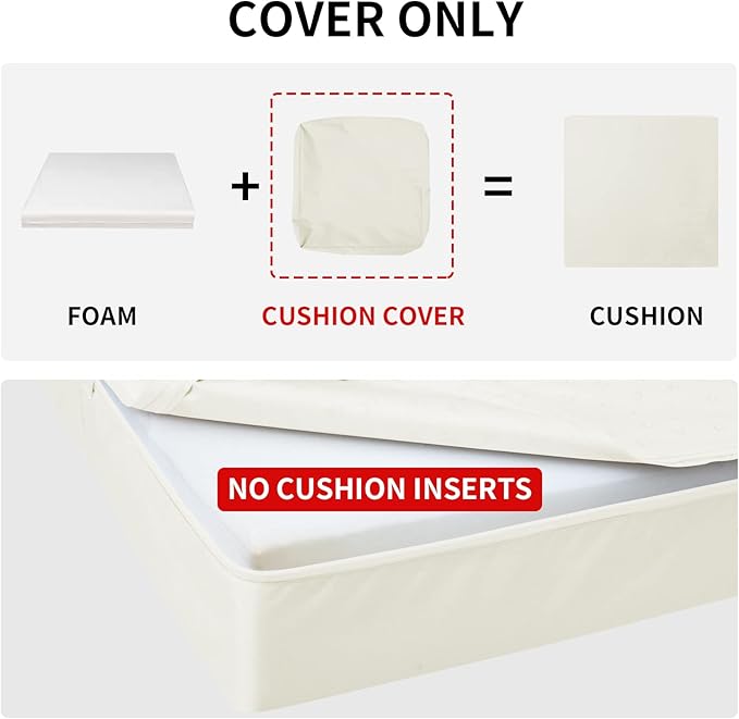 Easy-Going Waterproof Patio Cushion Covers 22x20x4 inch 2 Pack Replacement Non-Slip Outdoor Seat Cushion Slipcover with Zipper. Cream