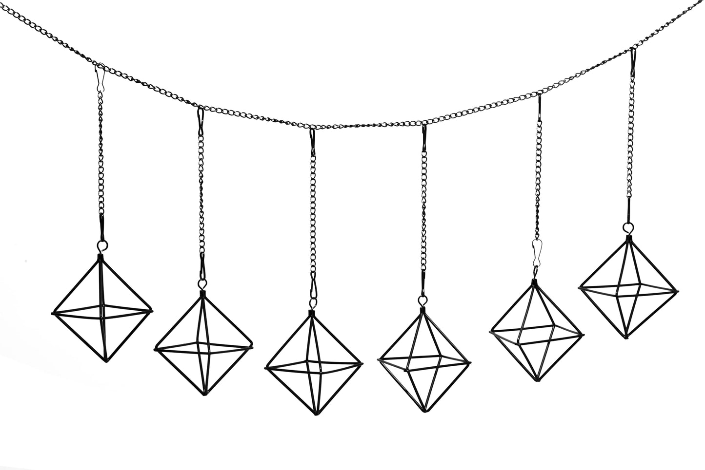 libproqia Small Air Plants Holders Black Hanging Airplants Hangers Iron Wire Airferns Display Frame Geometric Tillandsia Air Planter with Chains for Wall Mounted Himmeli Decor 6pcs(No Plants)