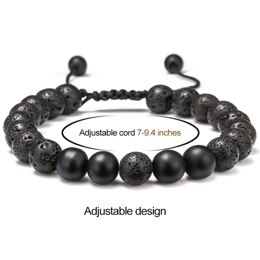 M MOOHAM Lava Rock Bracelets for Men - Tiger Eye Adjustable Beaded Black Matte Agate Bracelet Mens Gifts for Him