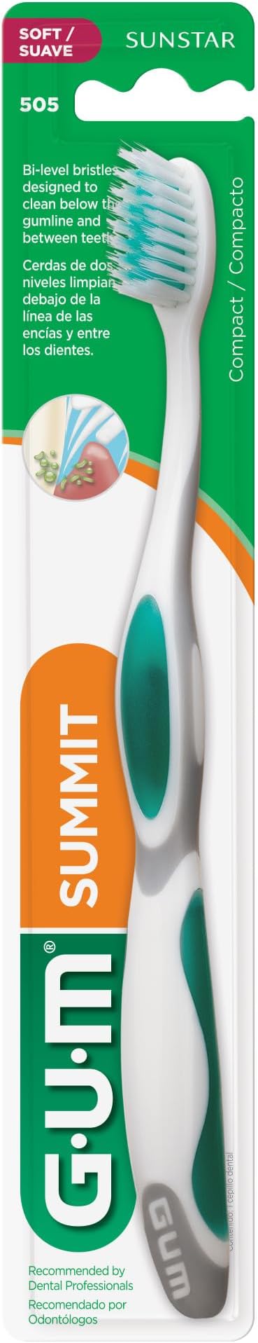 GUM Summit+ Soft Toothbrush, Ultra Fine Tapered Bristles for More Effective Plaque Removal, Extra Soft Toothbrushes for Adults, 12 Count