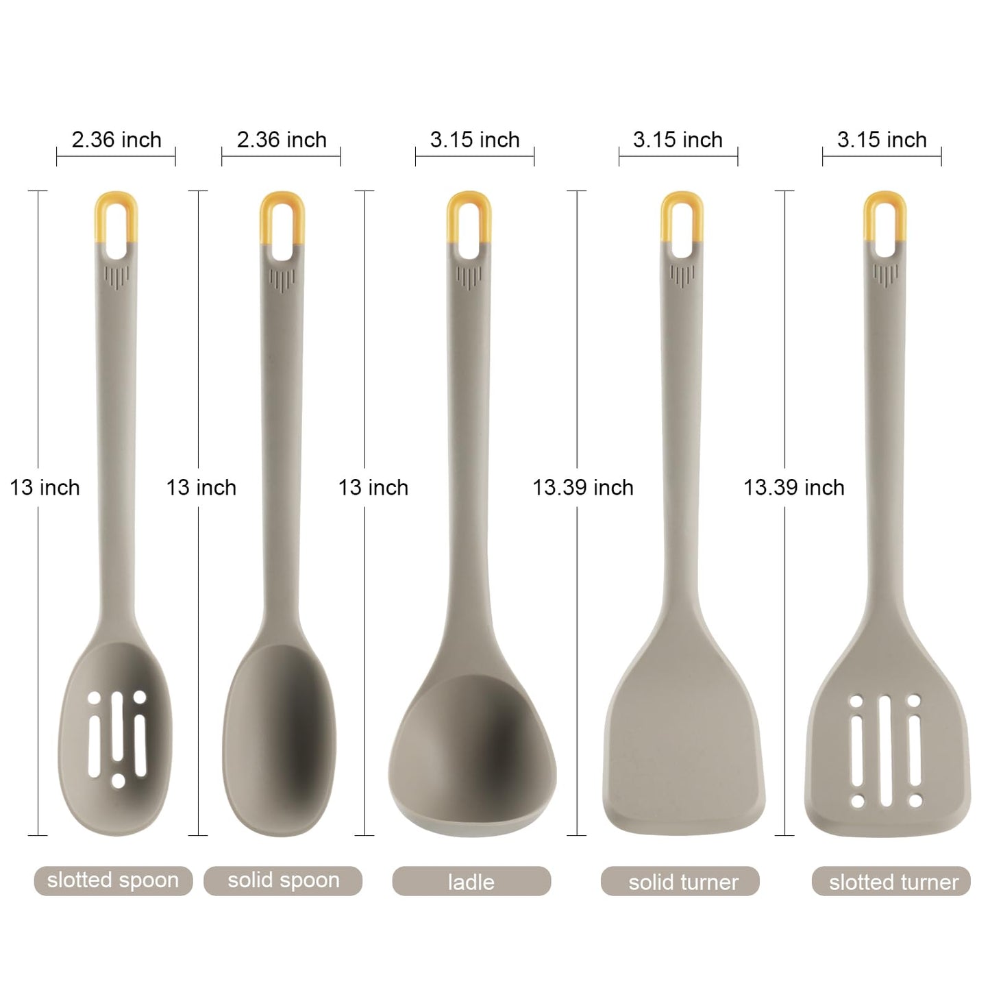 Silicone Kitchen Cooking Utensils Set: MOACC Heat Resistant 13inch Long Kitchen Gadgets, BPA Free Non Stick Rubber Cook Accessories For Food Prep, Frying, Serving, Basting (Light Grey)