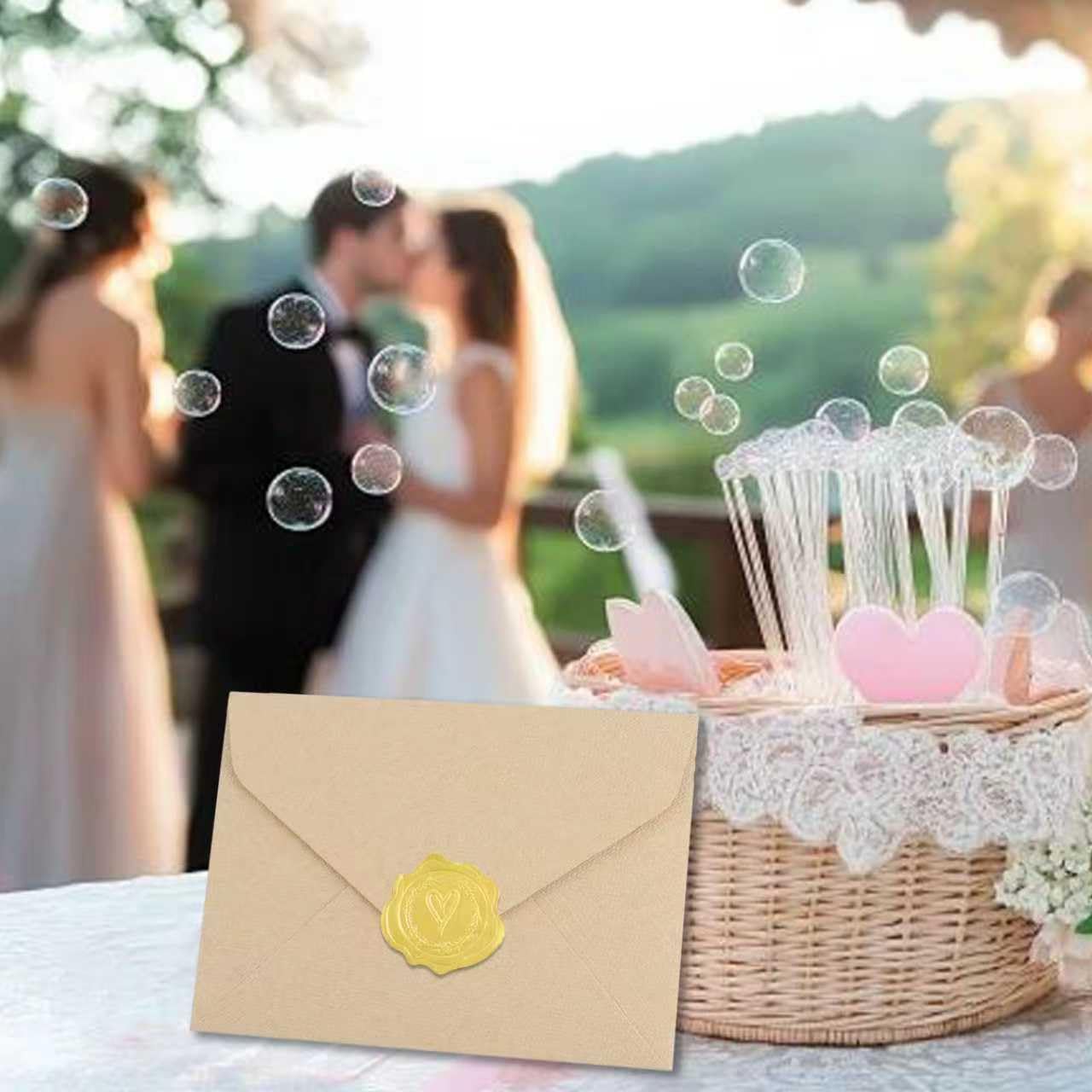 Discbind 50 Pack 4x6 Khaki Linen Envelopes with Gold Wax Seals - Handmade Look A6 Vintage Envelopes & Self-Adhesive Seal Stickers for Greeting Cards, love letter, Wedding, Party Invitation