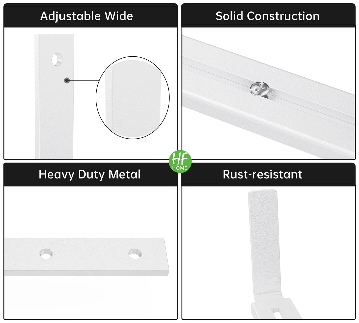 HFHOME 4 PCS Adjustable Planter Box Brackets (6 to 12.5 in), Universal Window Box Brackets, Heavy Duty Metal Flower Box Wall Mounting Hooks for Balcony, Fences, Patio, and Garden - White