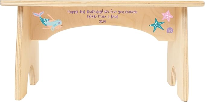 Step Stool for Toddlers- Personalized Wood Kids Step Stool with Name for Kitchen Sink, Bathroom, Potty Training, Toilet, Kitchen Sink- Sturdy and Safe- Made in USA by BloomOwl (Mermaid)