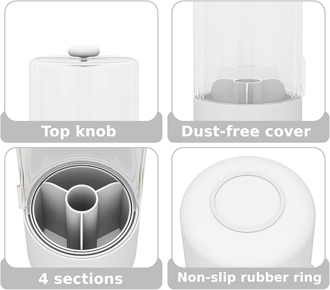Toothbrush Holder with Cover 360 Rotating 4 Compartments Bathroom Toothpaste Electric Toothbrush Organizer, White