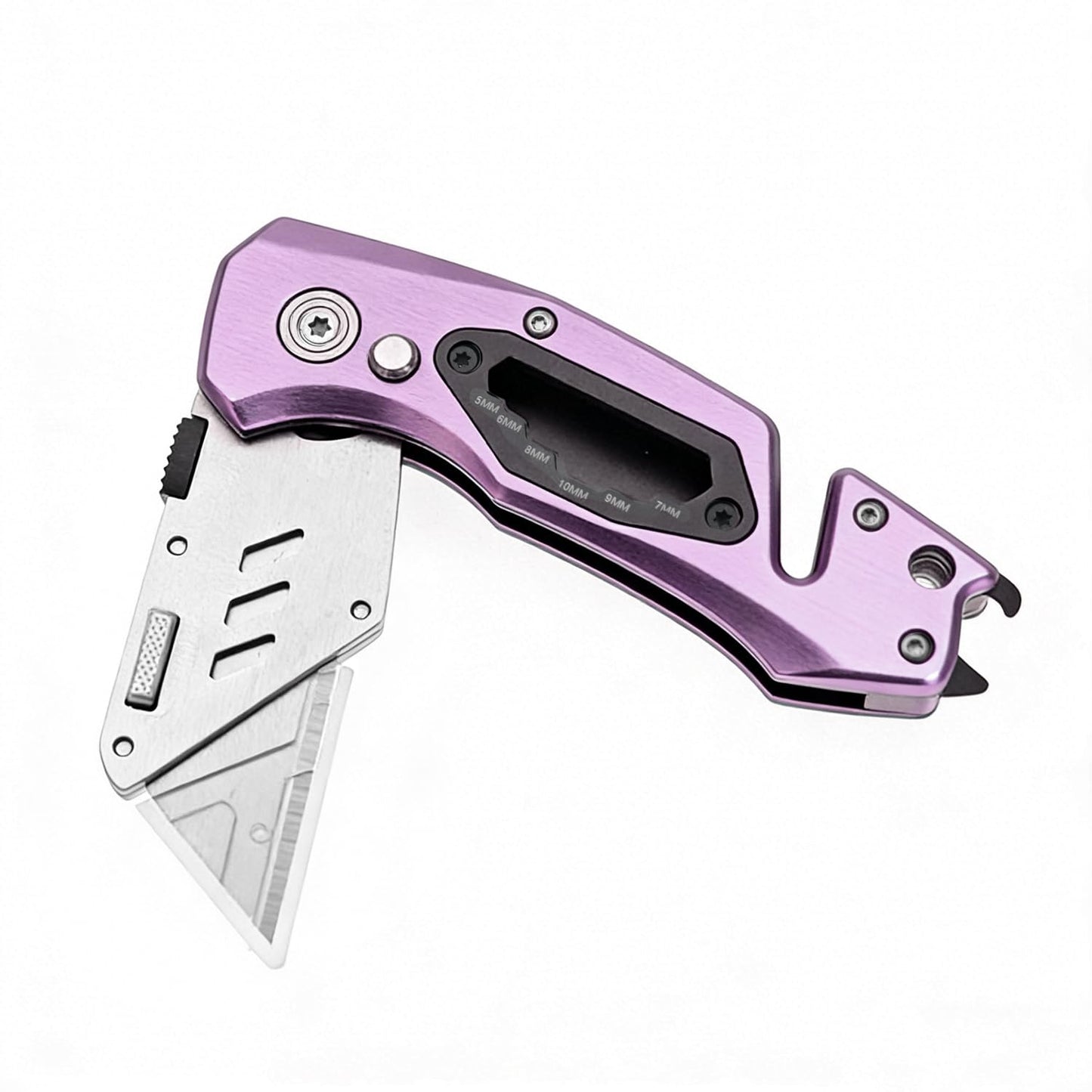 Utility Knife Folding Safety Lock Quick Change with 10 Extra SK5 Replacement Blade Lightweight Aluminum Handle & Pocket Clip Multi-Use Box Cutter Office Home Art Diy Great Gift Choice (UPG.V.Purple)