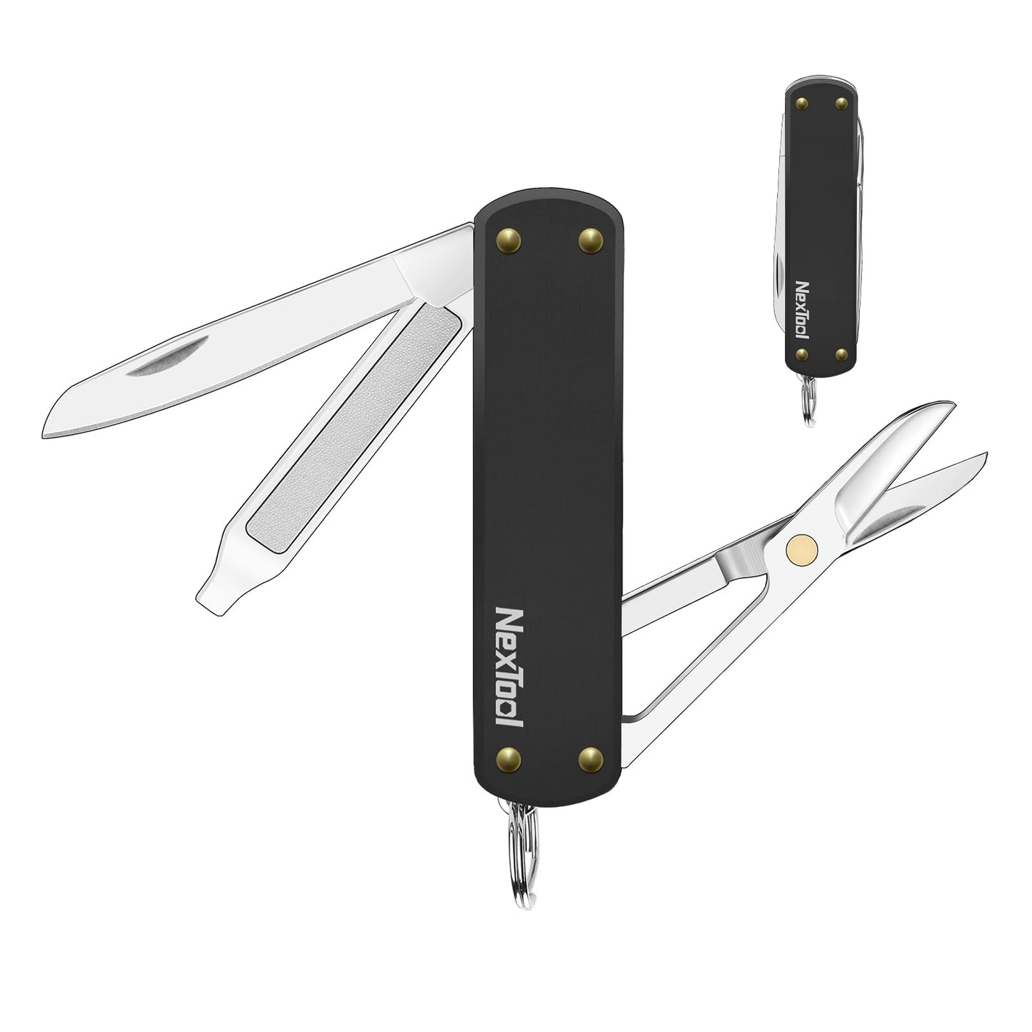 NexTool Keychain Knife, 5 in 1 Mini Multitool Key Chians, Small Pocket Knife with Key Ring, Scissors, Screwdrivers and Nail File, Cool Gadget Gifts for Men Women Dad Boyfriend Everyday Carry(Black)