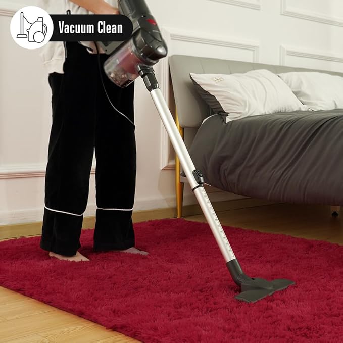 Amearea Premium Soft Fluffy Rug 4x5.3 Feet, Fuzzy Area Rugs for Bedroom, Shag Carpet for Living Room Nursery Kids Room Decor, Comfortable Indoor Furry Dorm Carpets, Wine Red