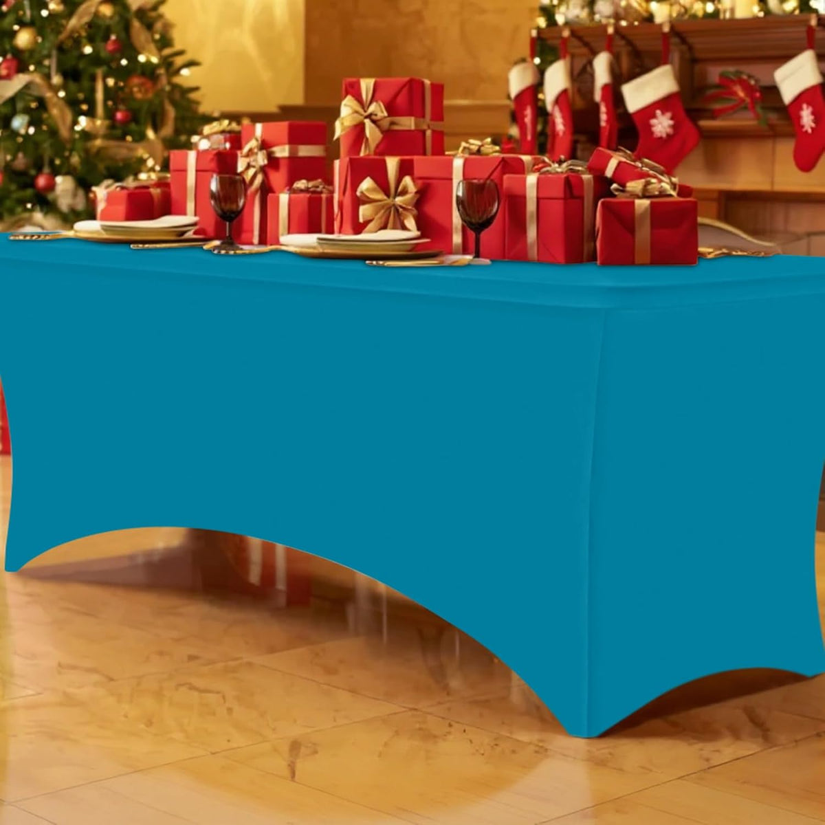 Smiry 2 Pack Spandex Table Cloth 4FT, Elastic Fitted Stretch Tablecloths, Washable and Wrinkle Free Rectangular Patio Table Cover for Outdoor, Wedding, Banquet & Parties (Teal, 48Lx30Wx30H Inch)